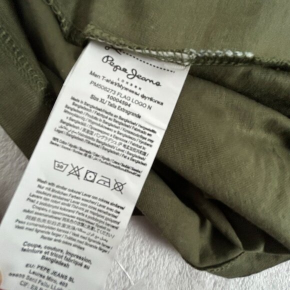 Pepe Jeans London Slim Fit Mens Olive Green Graphic T-Shirt XL Cotton Casual New - Picture 8 of 8